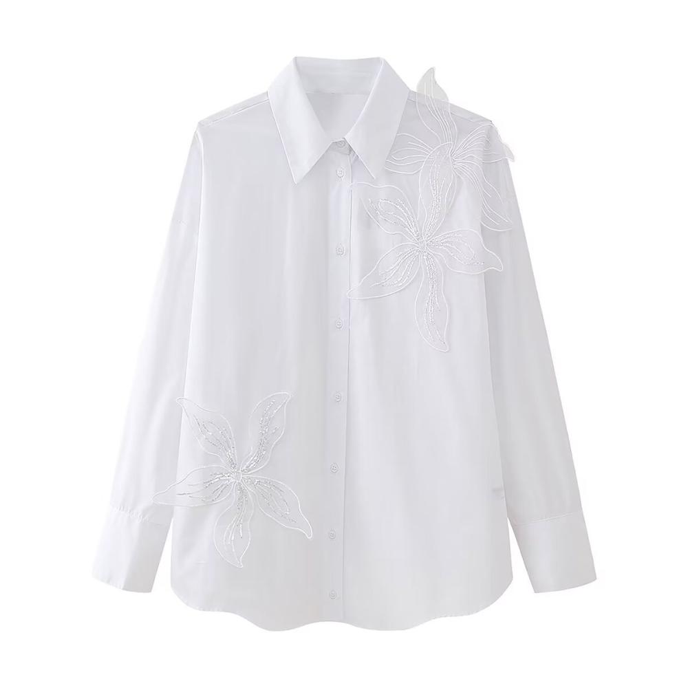 Blouses & Shirts | Floral-Embroidery Shirt White – Womens Blouses & Shirts Blouses & Shirts