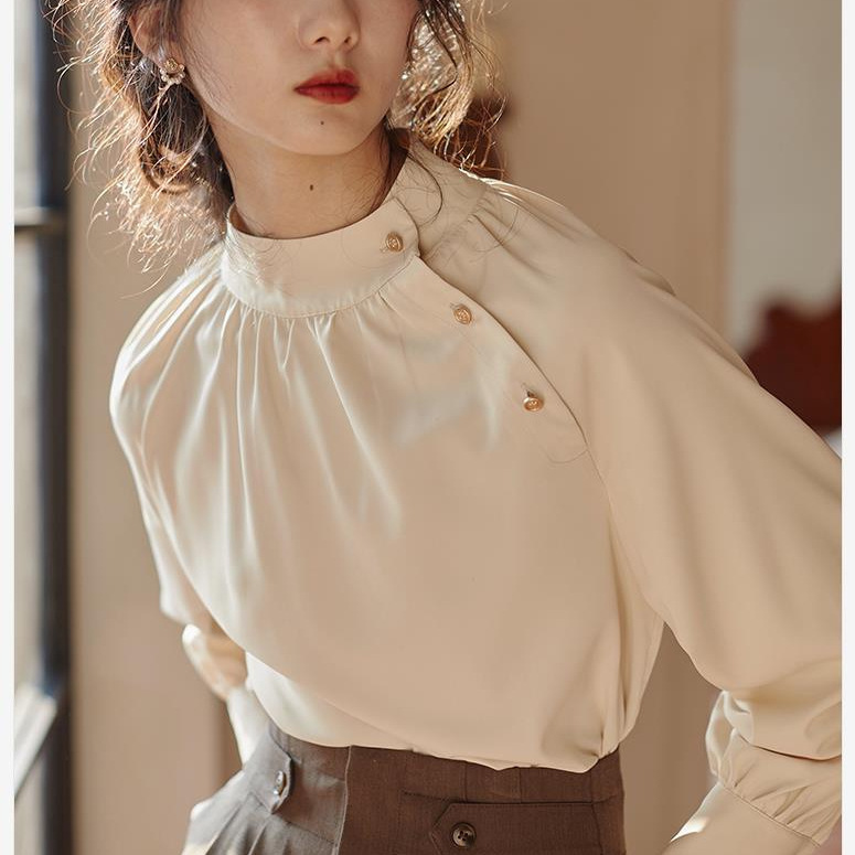 Blouses & Shirts | High-Collar Silk Blouse White – Womens Blouses & Shirts Blouses & Shirts