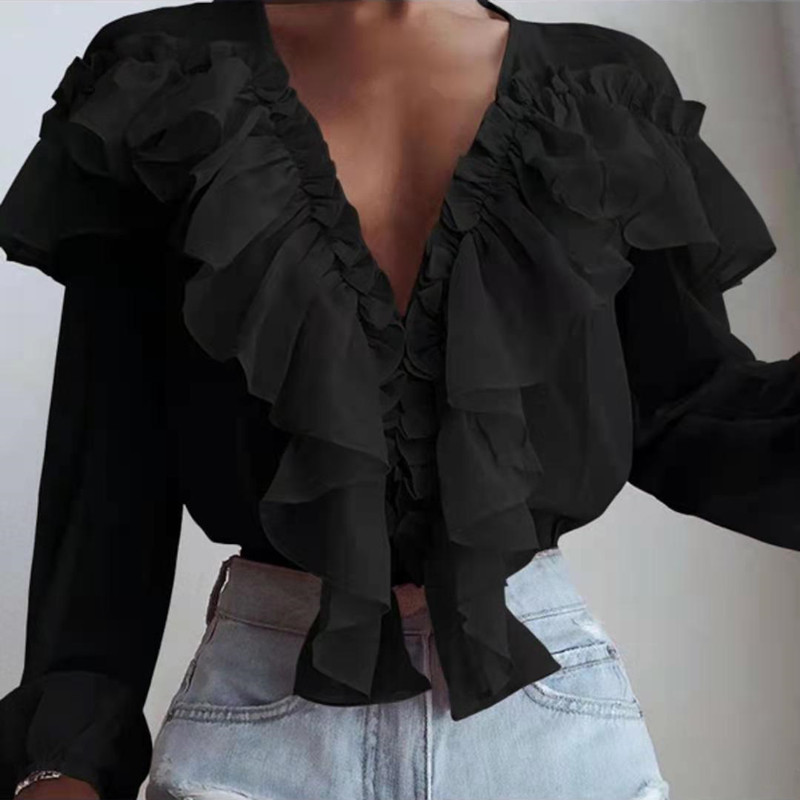 Blouses & Shirts | Layered Ruffle Blouse Black – Womens Blouses & Shirts Black