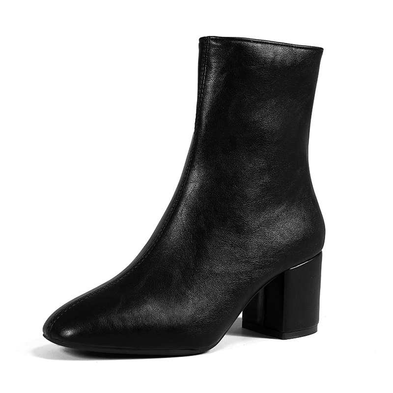 Boots | Squared Toe Leather Boots Black – Womens Boots Black