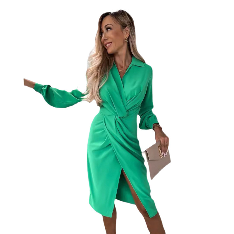 Dresses | Collared Wrap Midi Dress Bright Green – Womens Clothing Bright Green