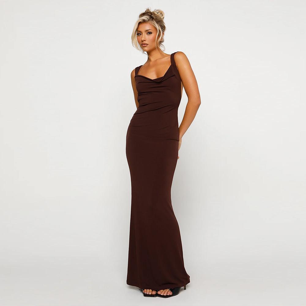 Dresses | Draped Silk Midi Dress Brown – Womens Clothing Brown