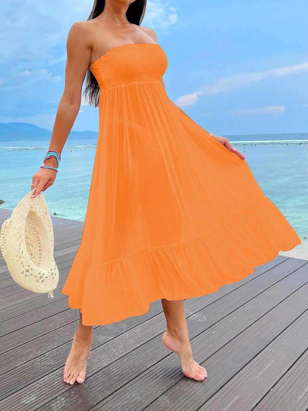 Dresses | Strappy Tiered Midi Dress Orange – Womens Clothing Dresses