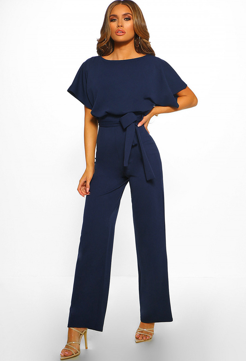 Jumpsuits | Belted Short Sleeve Jumpsuit Dark Blue – Womens Clothing Dark Blue