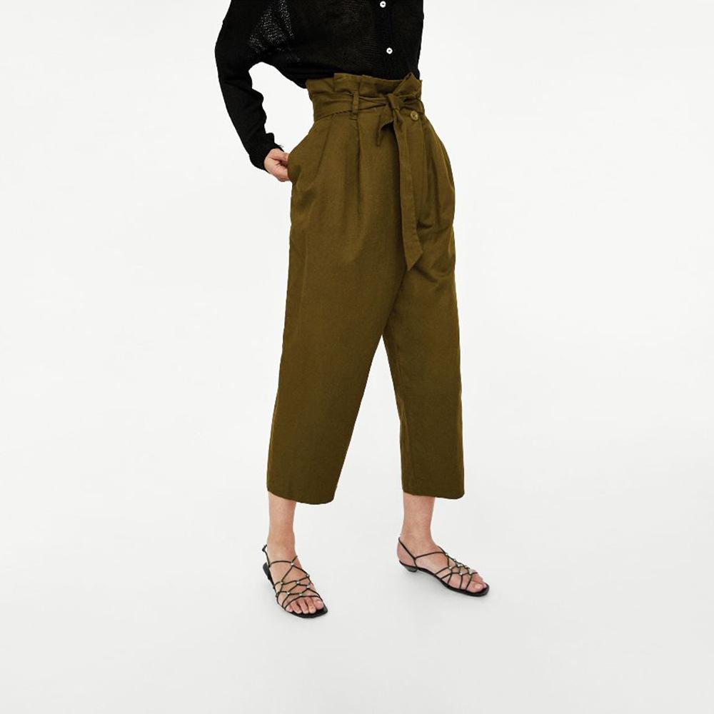 Pants | Cropped Paperbag Trousers Khaki – Womens Clothing Khaki