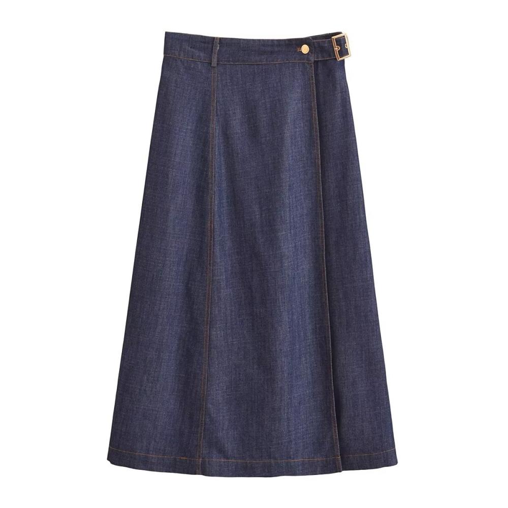 Skirts | Low-Rise Denim Wrap Skirt Dark Blue Washed Denim – Womens Clothing Dark Blue Washed Denim