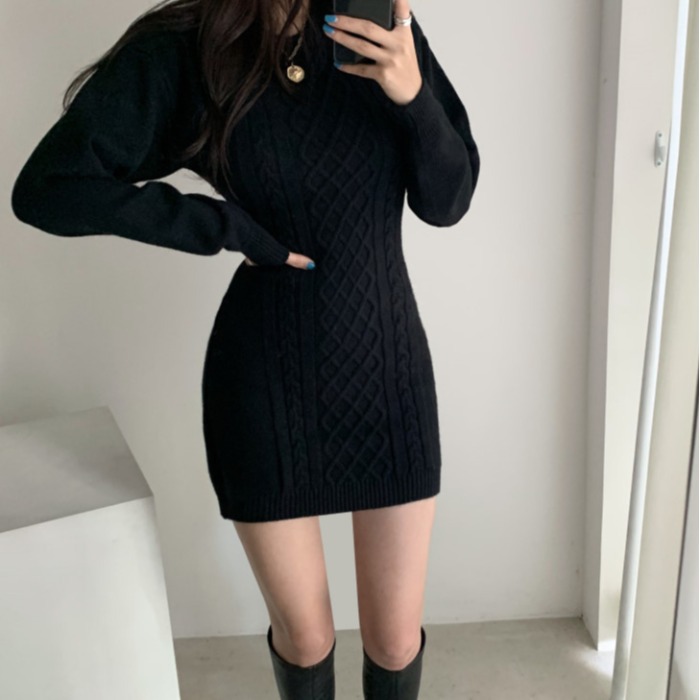 Sweaters & Knits | Mini Knitted Polo Dress Black – Womens Clothing Black