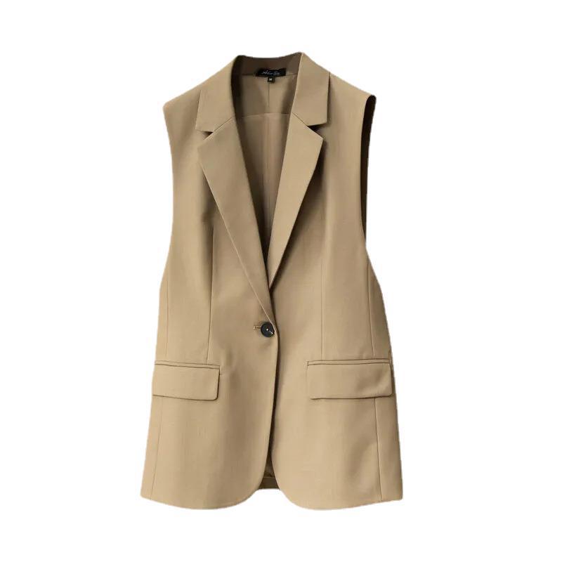 Blazers & Vests | Linen-Blend Blazer Vest Beige Pinstripe – Womens Blazers & Vests Beige Pinstripe