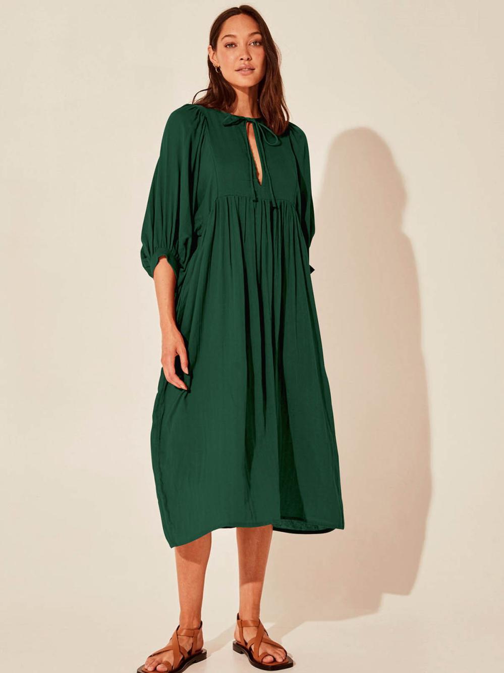 Dresses | V-Cut Satin Midi Dress Green – Womens Clothing Dresses