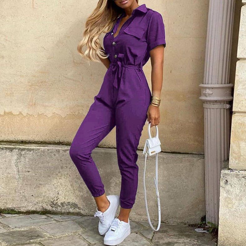 Pants | Belted Corduroy Jumpsuit Purple – Womens Clothing Jumpsuits