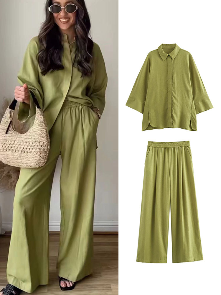 Pants | Wide Linen Trousers Khaki Green – Womens Clothing Khaki Green